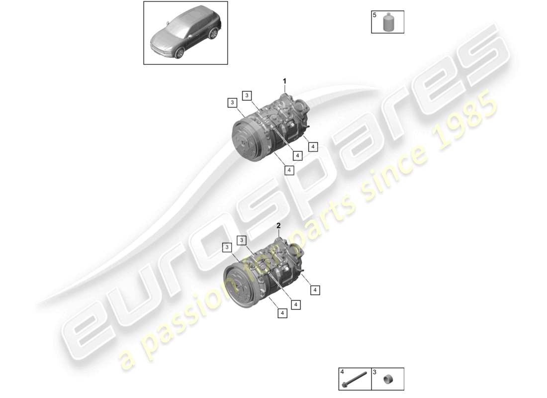 porsche 2022 (cayenne e3 9ya/9yb) compressor air conditioning r1234yf part diagram