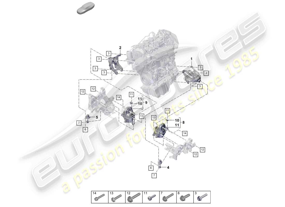 porsche 2024 (cayenne e3 pa) engine lifting tackle lower console for engine mounting engine mounting part diagram