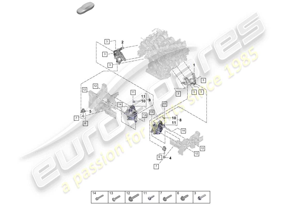 porsche 2024 (cayenne e3 pa) engine lifting tackle lower console for engine mounting engine mounting part diagram