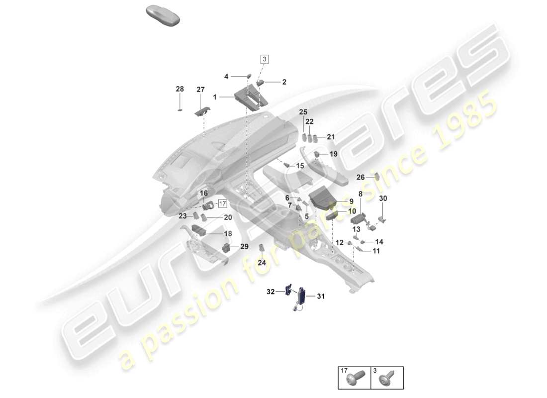 porsche 2021 (panamera 971-2) control panel air conditioning control switch multiple switch voltage converter part diagram