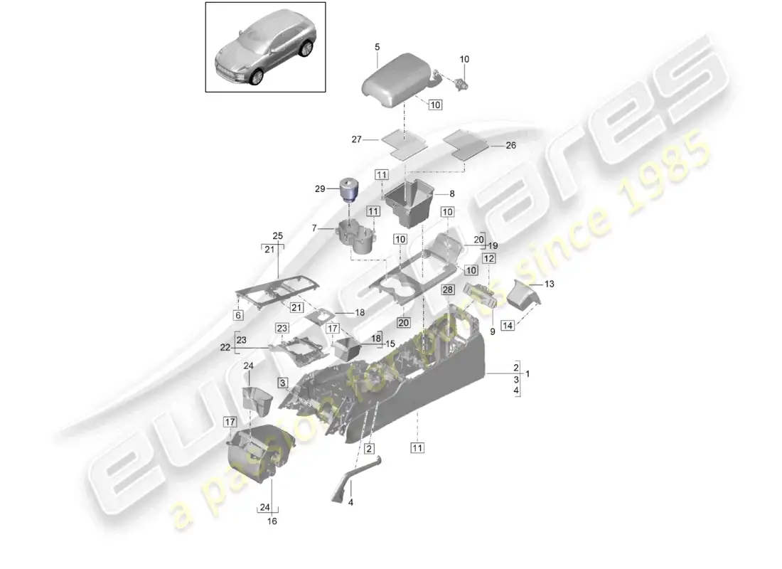 porsche 2020 (macan) centre console parts diagram