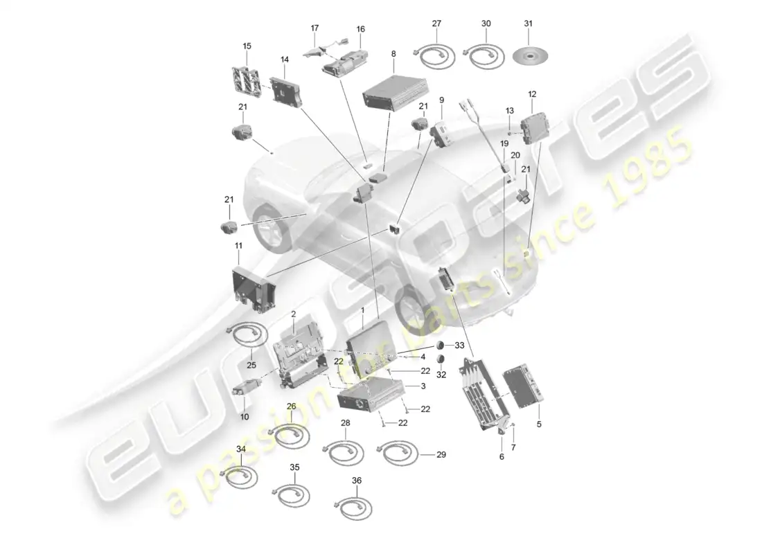 porsche 2014 (macan) display central computer navigation system tv microphone for vehicles with multimedia equipment stowage compartment for mobile camera connecting line d - mj 2017>> parts diagram