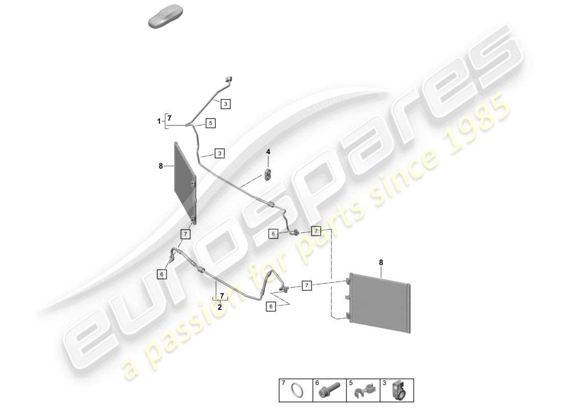 porsche 2025 (718 boxster spyder) air conditioning front refrigerant line wheel housing parts diagram