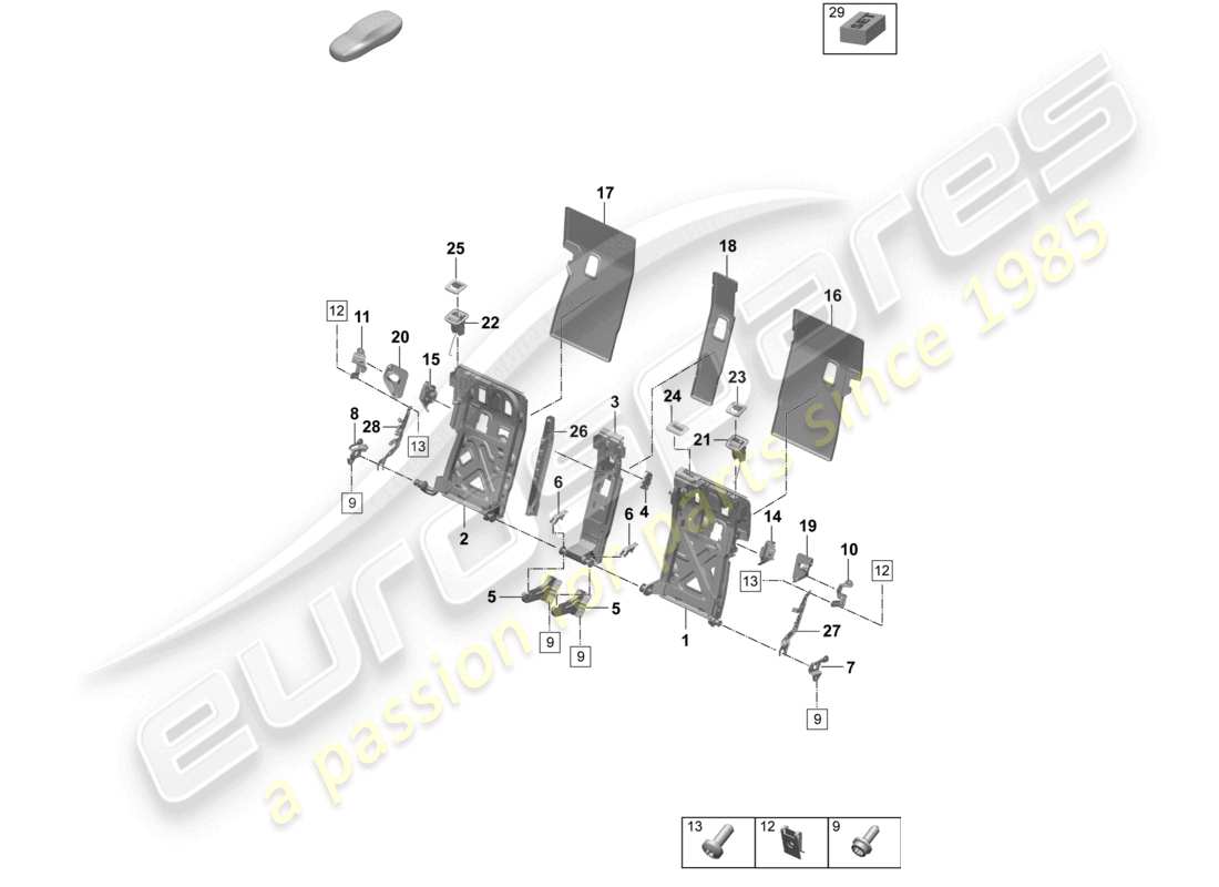 porsche 2025 (taycan 9j1-2) backrest frame comfort seat parts diagram