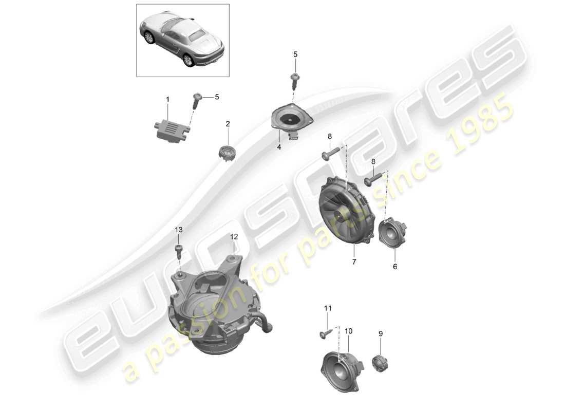 porsche 2022 (718 boxster) loudspeaker parts diagram