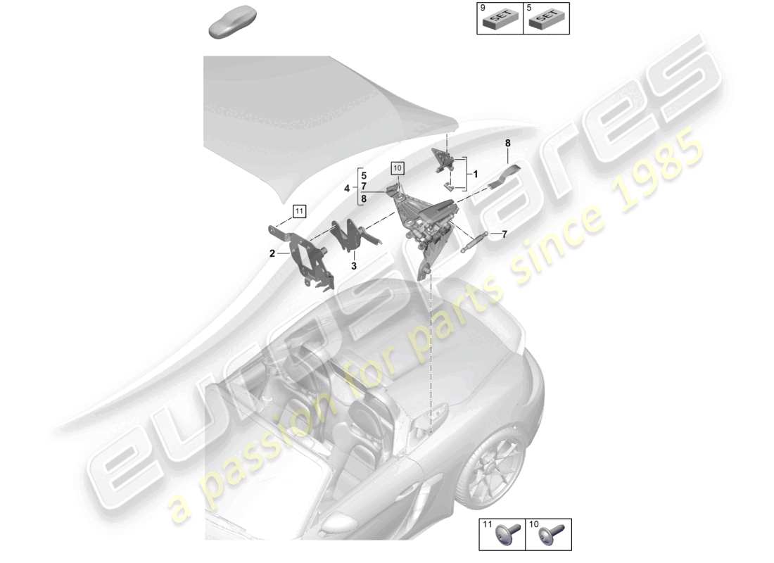 porsche 2024 (718 boxster spyder) tensioning device fin parts diagram