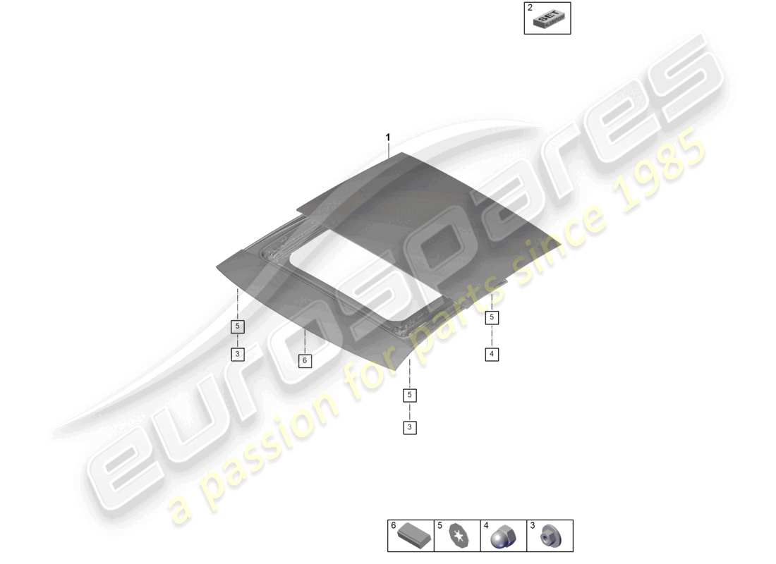 porsche 2024 (panamera 976) glass sliding roof frame part diagram