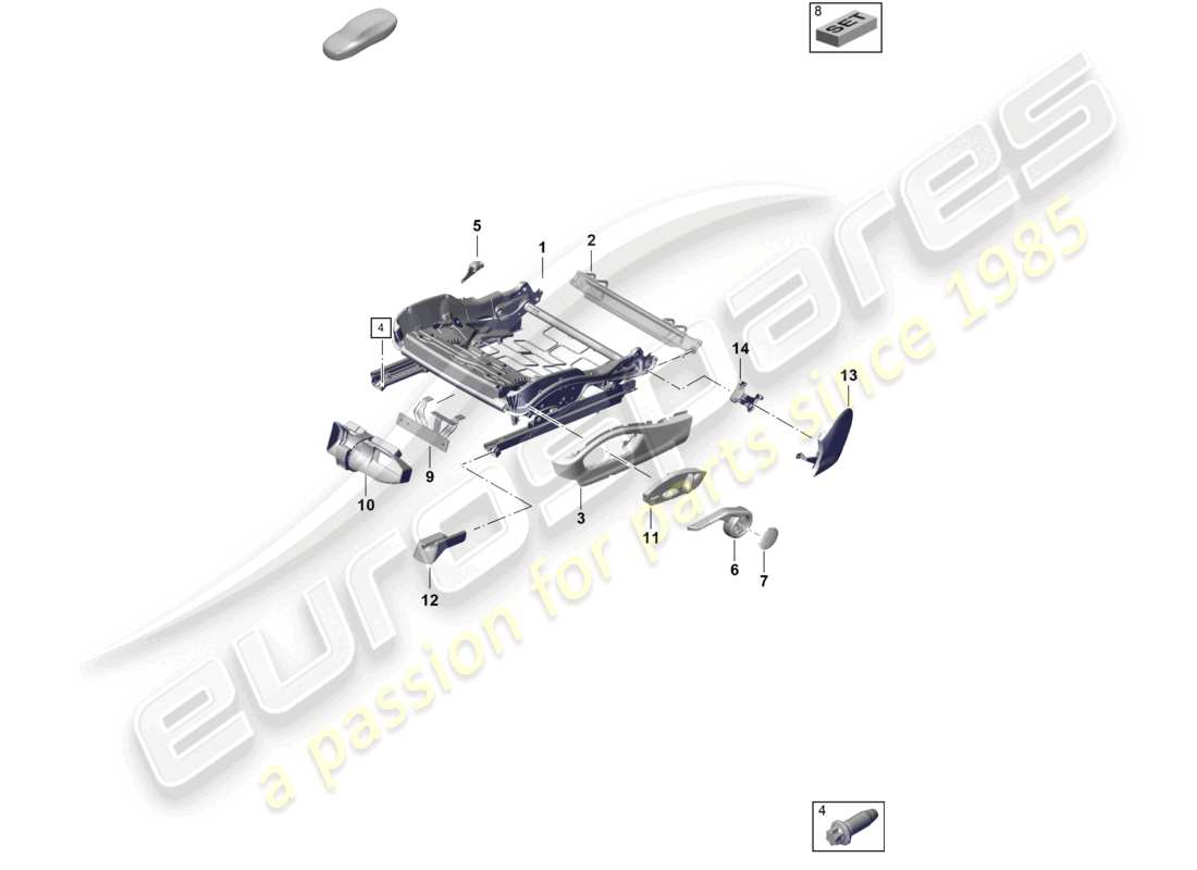porsche 2022 (718 cayman gt4) seat frame sports seat plus accessories trim for switch part diagram