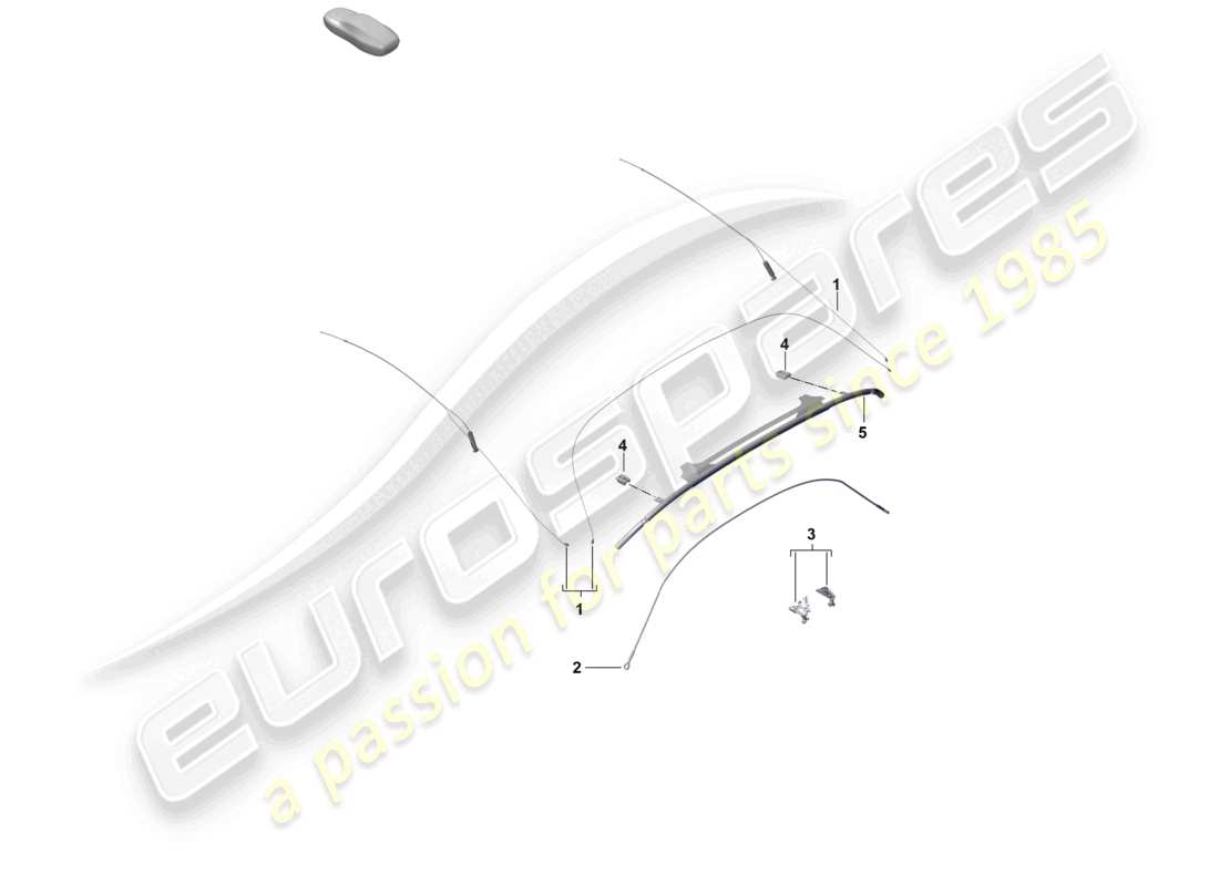 porsche 2025 (718 boxster spyder) convertible top tension wire corner bracing parts diagram