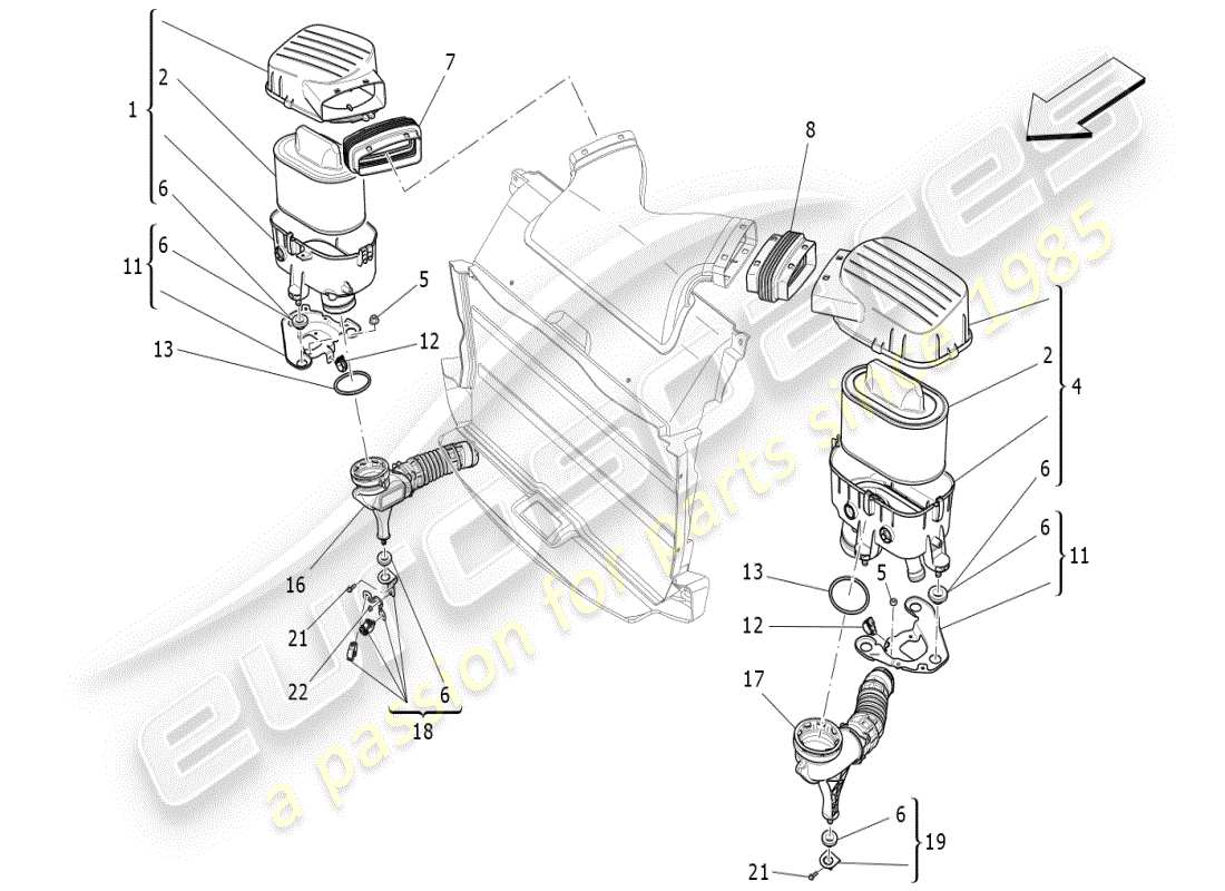 maserati ghibli (2021) air filter, air intake and ducts part diagram