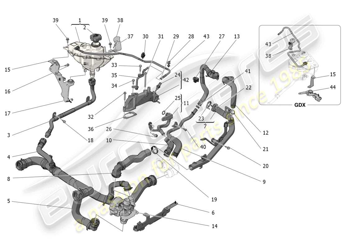 maserati grecale gt (2023) cooling system: nourice and lines parts diagram