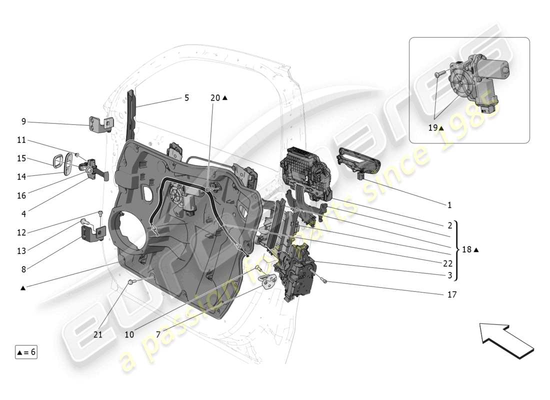 maserati grecale gt (2023) front doors: mechanisms parts diagram