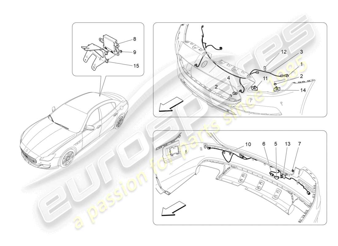 maserati quattroporte (2018) parking sensors part diagram