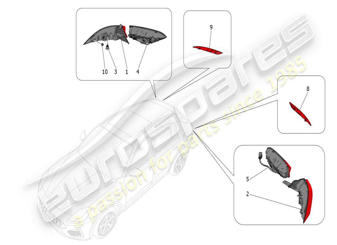 maserati grecale modena (2023) taillight clusters parts diagram