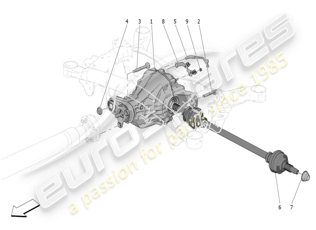 maserati grecale modena (2023) differential and rear axle shafts parts diagram