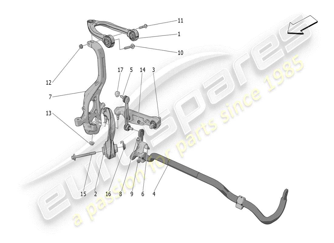 maserati grecale modena (2023) front suspension parts diagram