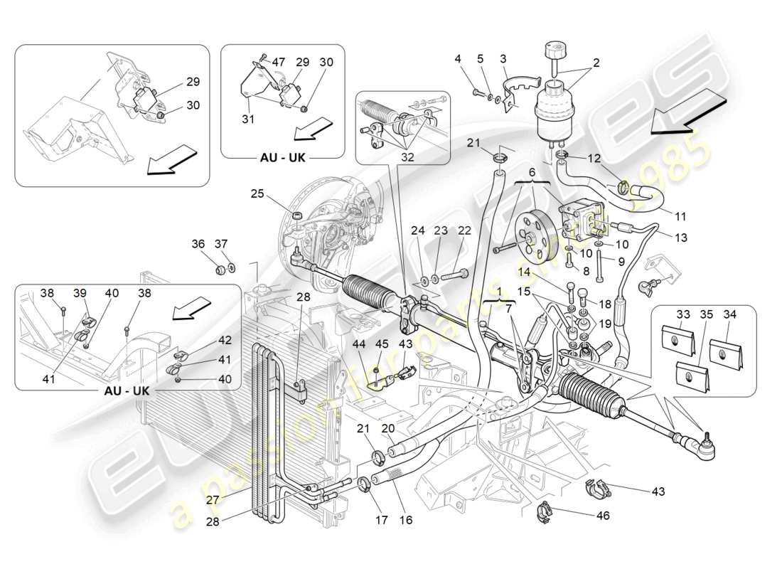 maserati granturismo mc stradale (2012) complete steering rack unit parts diagram