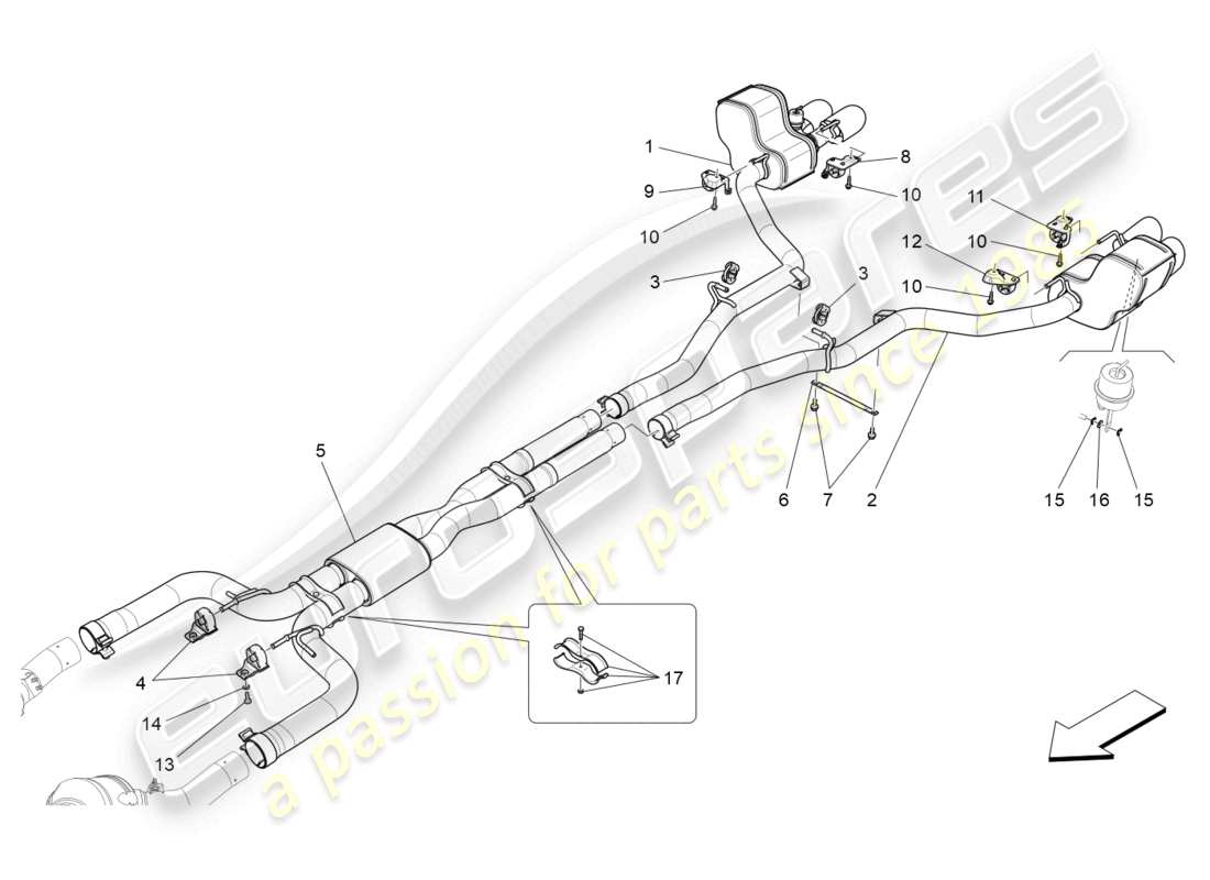 maserati ghibli (2016) silencers parts diagram