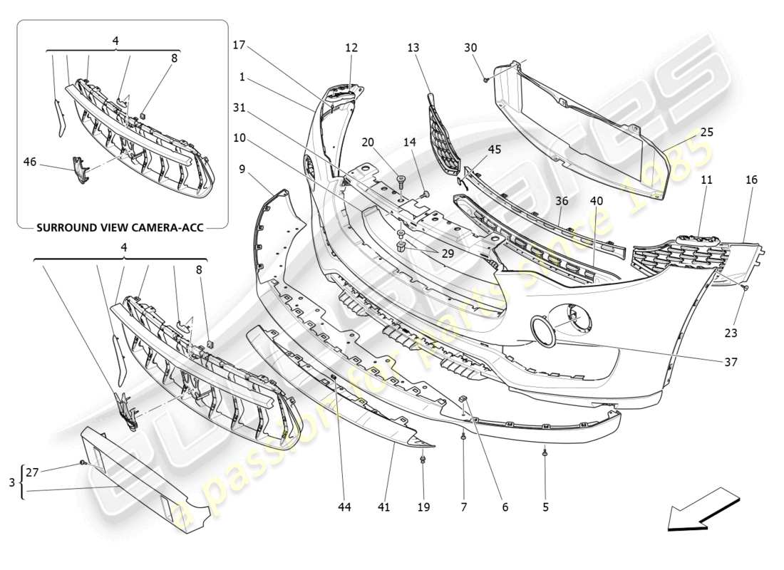 maserati levante zenga (2020) front bumper part diagram