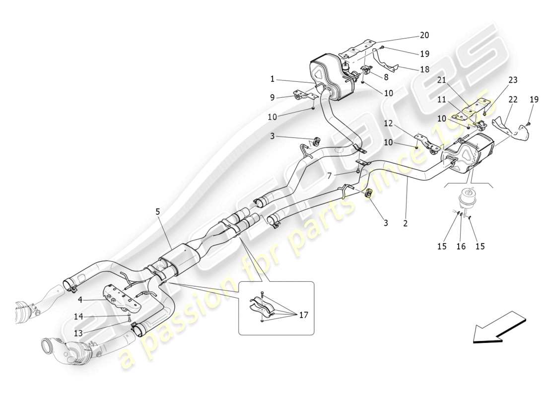 maserati levante gt (2022) silencers parts diagram