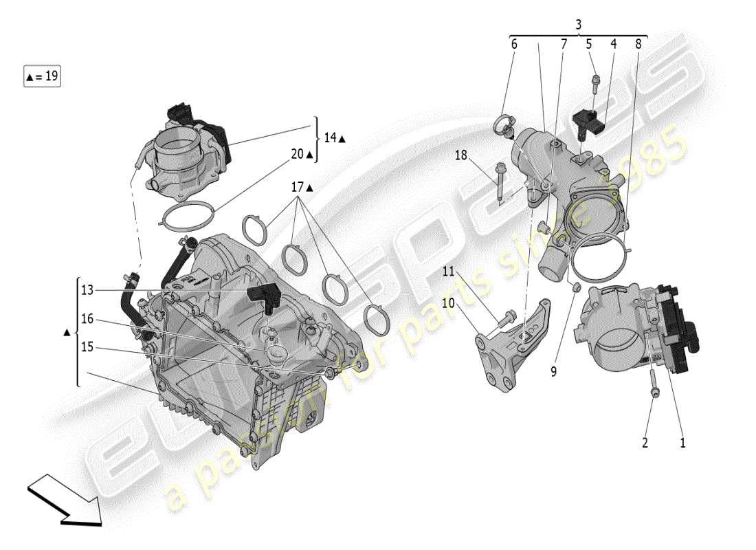 maserati grecale modena (2023) intake manifold and throttle body parts diagram