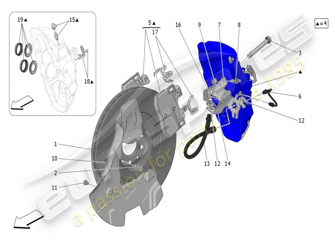maserati grecale modena (2023) braking devices on front wheels parts diagram