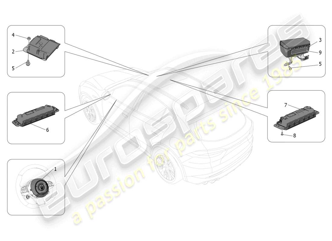 maserati grecale gt (2023) front airbag system parts diagram