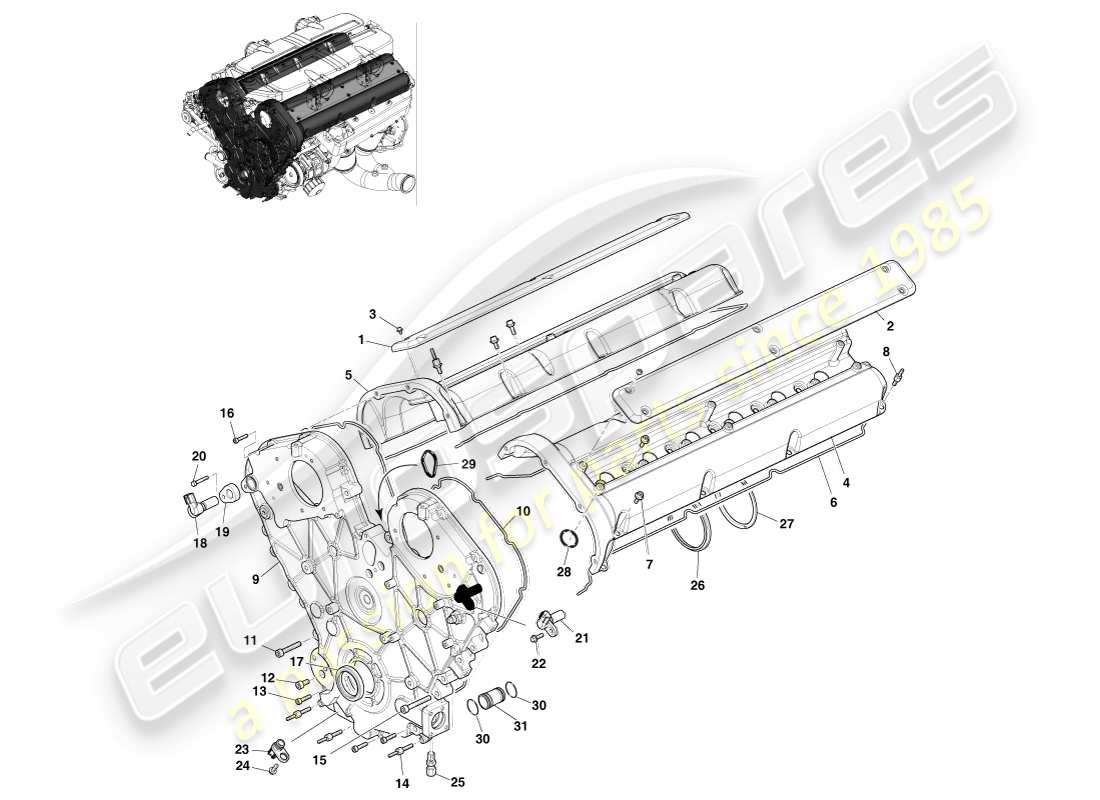 aston martin one-77 (2011) engine sealing parts diagram