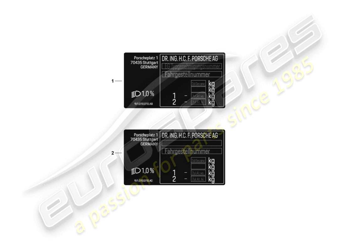 a part diagram from the porsche taycan parts catalogue