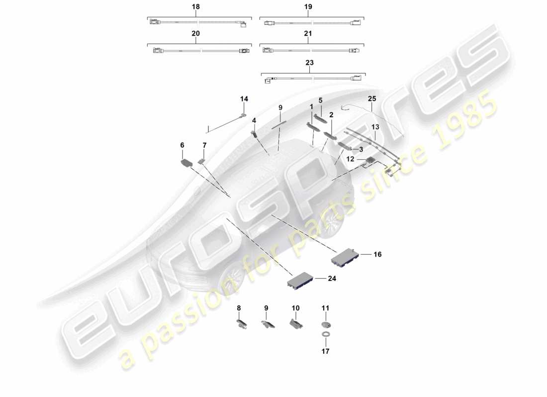 porsche 2021 (cayenne e3 9ya/9yb) aerial amplifier aerial connection line data connection line part diagram