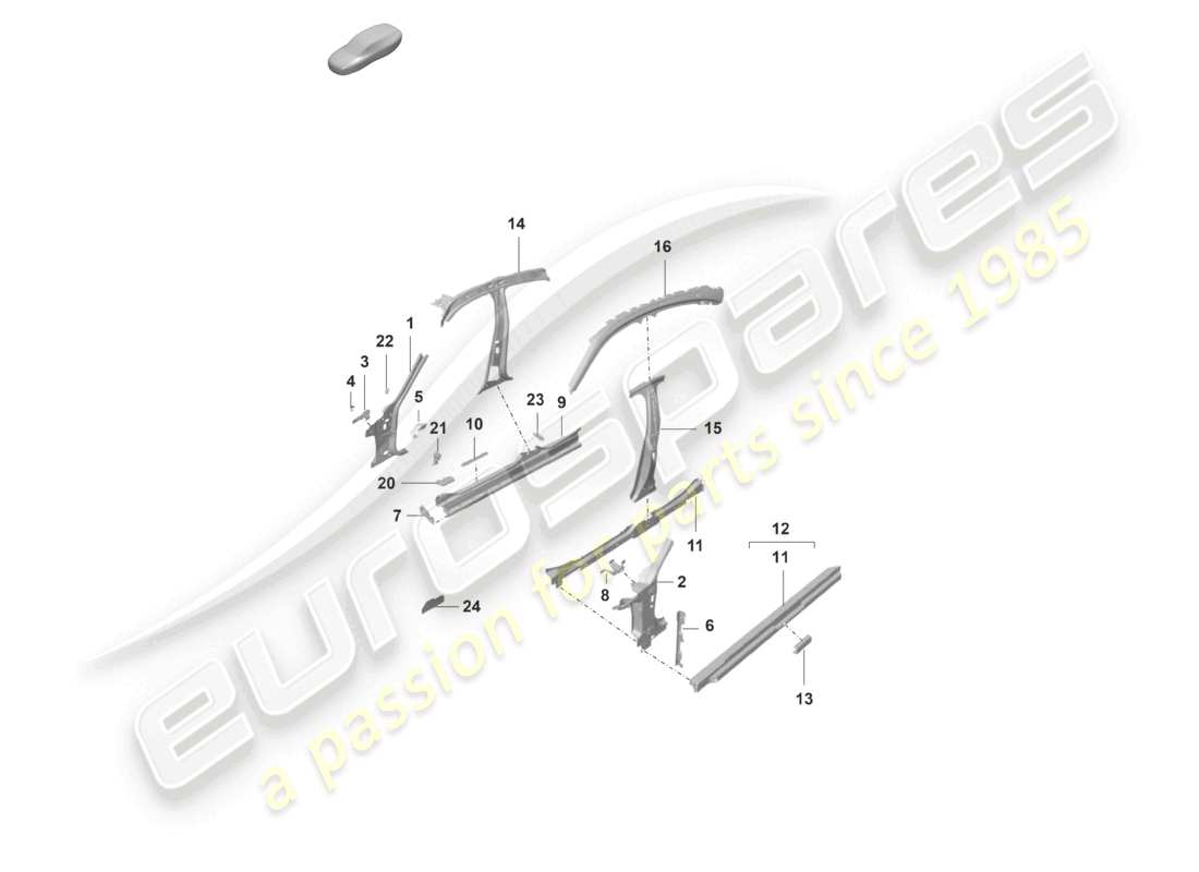 porsche 2022 (taycan 9j1-1) side panel, inner front part diagram