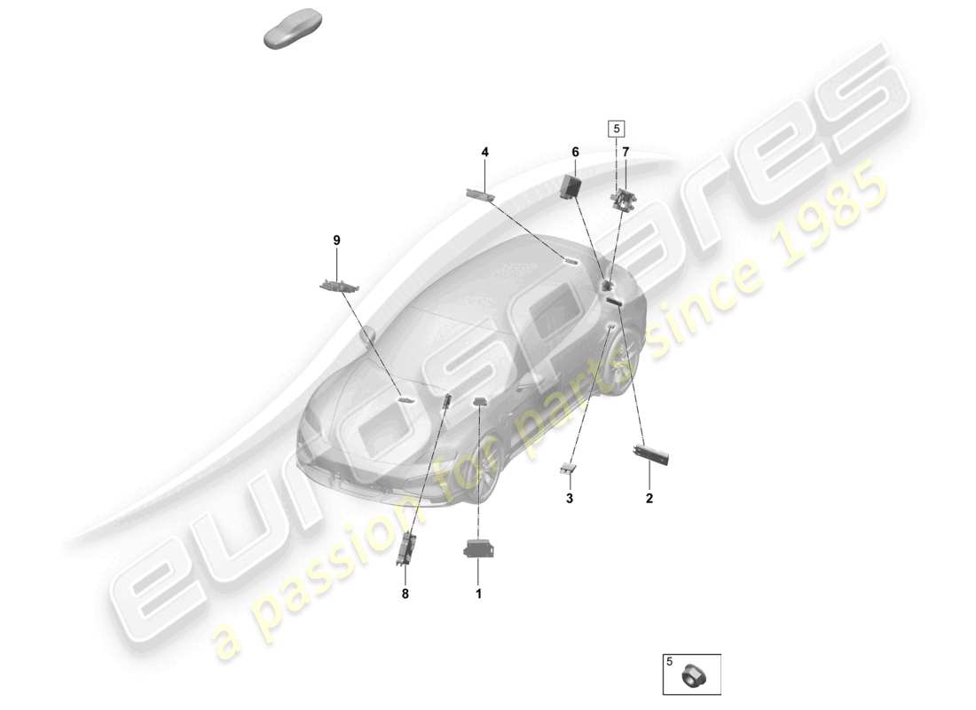 porsche 2025 (taycan 9j1-2) parking aid warning buzzer for vehicles with electric tailgate activation control unit for air condit. air quality sensor parts diagram