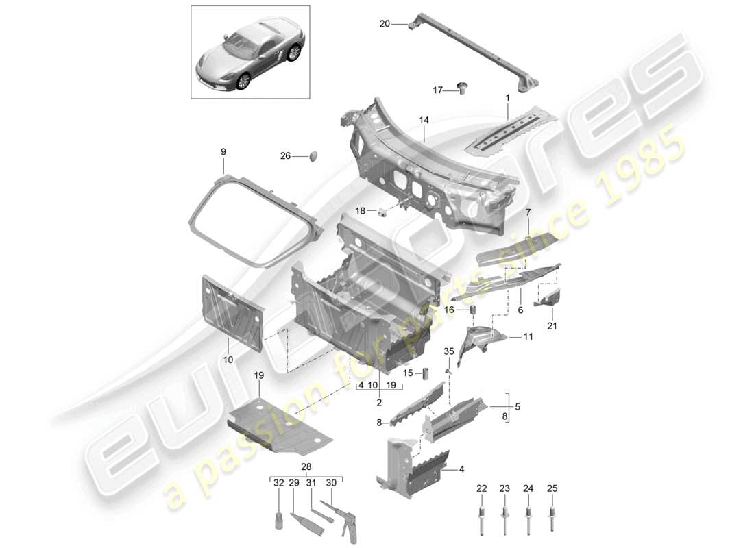 porsche 2022 (718 boxster) front end individual parts parts diagram