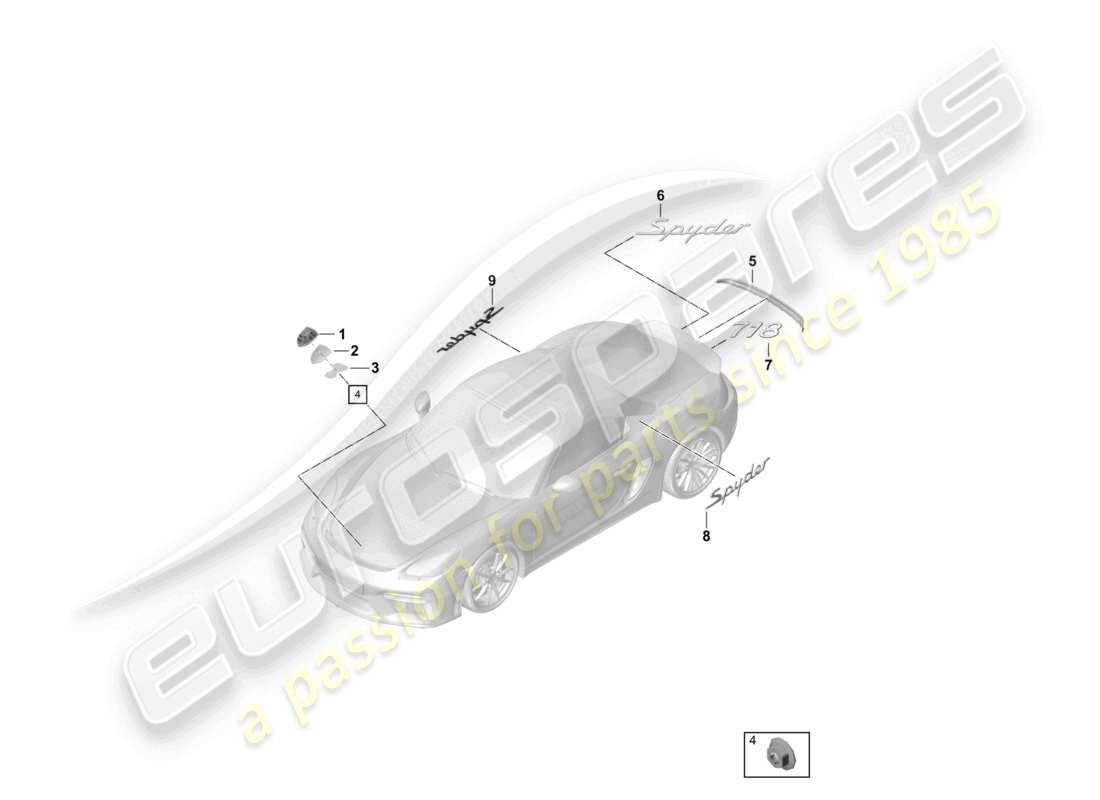 porsche 2024 (718 boxster spyder) inscriptions/lettering trim stone guard film parts diagram