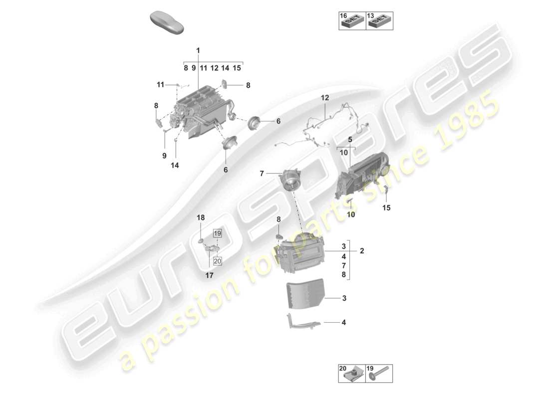 porsche 2021 (taycan 9j1-1) air conditioning lhd heat., vent. and ac system part diagram