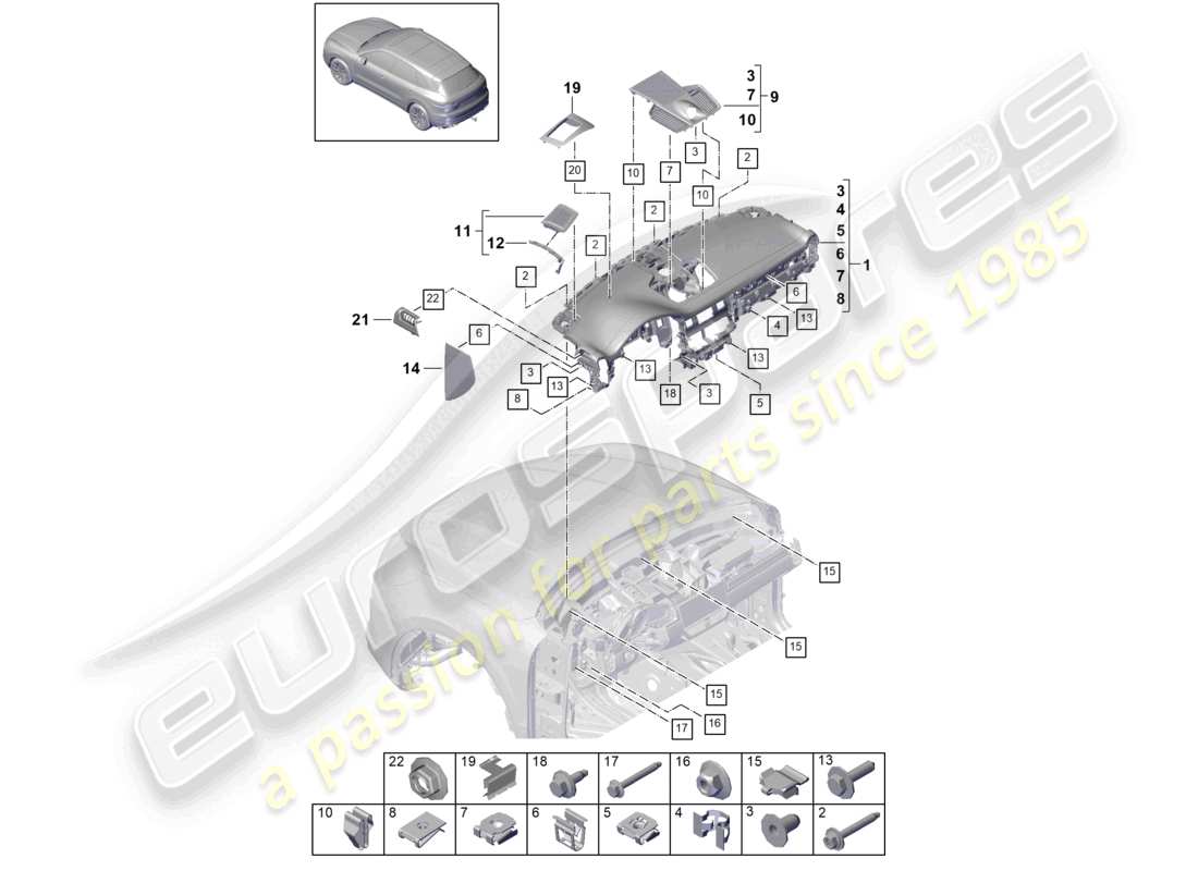 porsche 2023 (cayenne e3 9ya/9yb) instrument panel trim upper and accessories part diagram