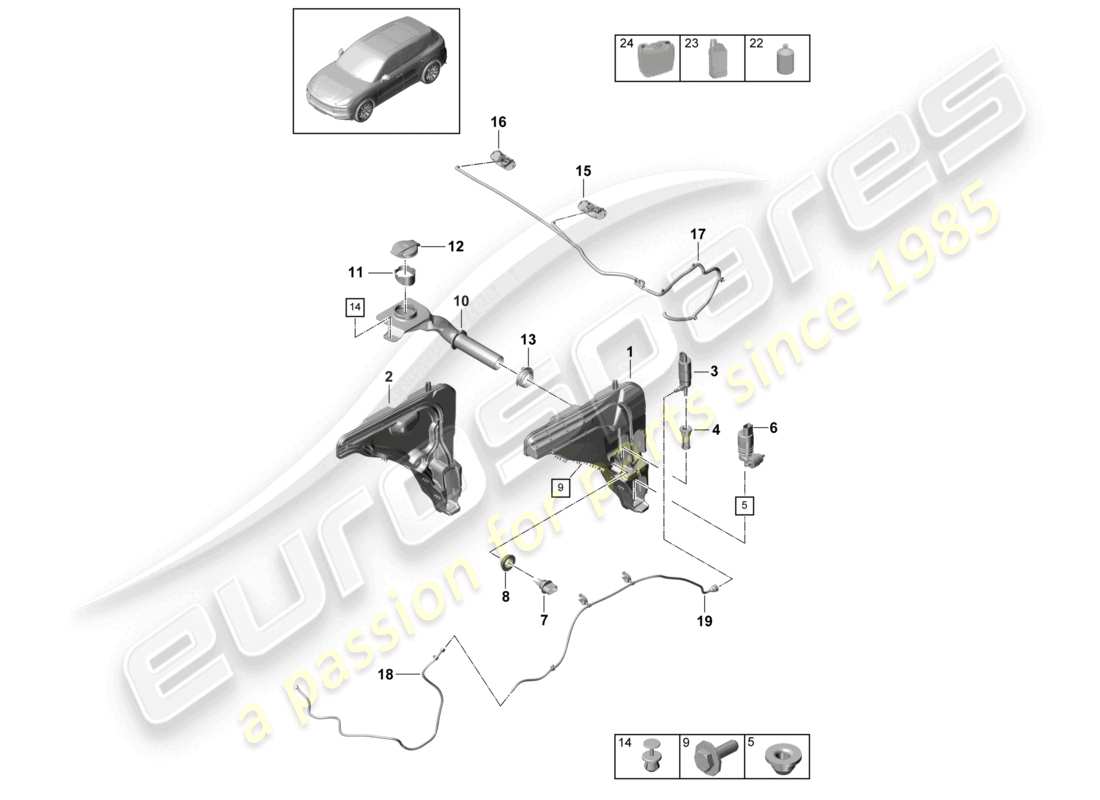 porsche 2023 (cayenne e3 9ya/9yb) windscreen washer system part diagram