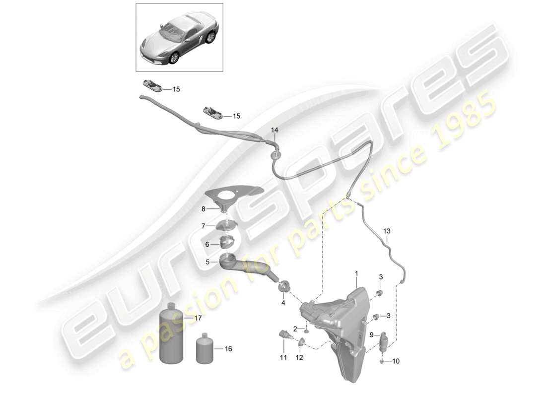 porsche 2022 (718 boxster) windscreen washer system parts diagram