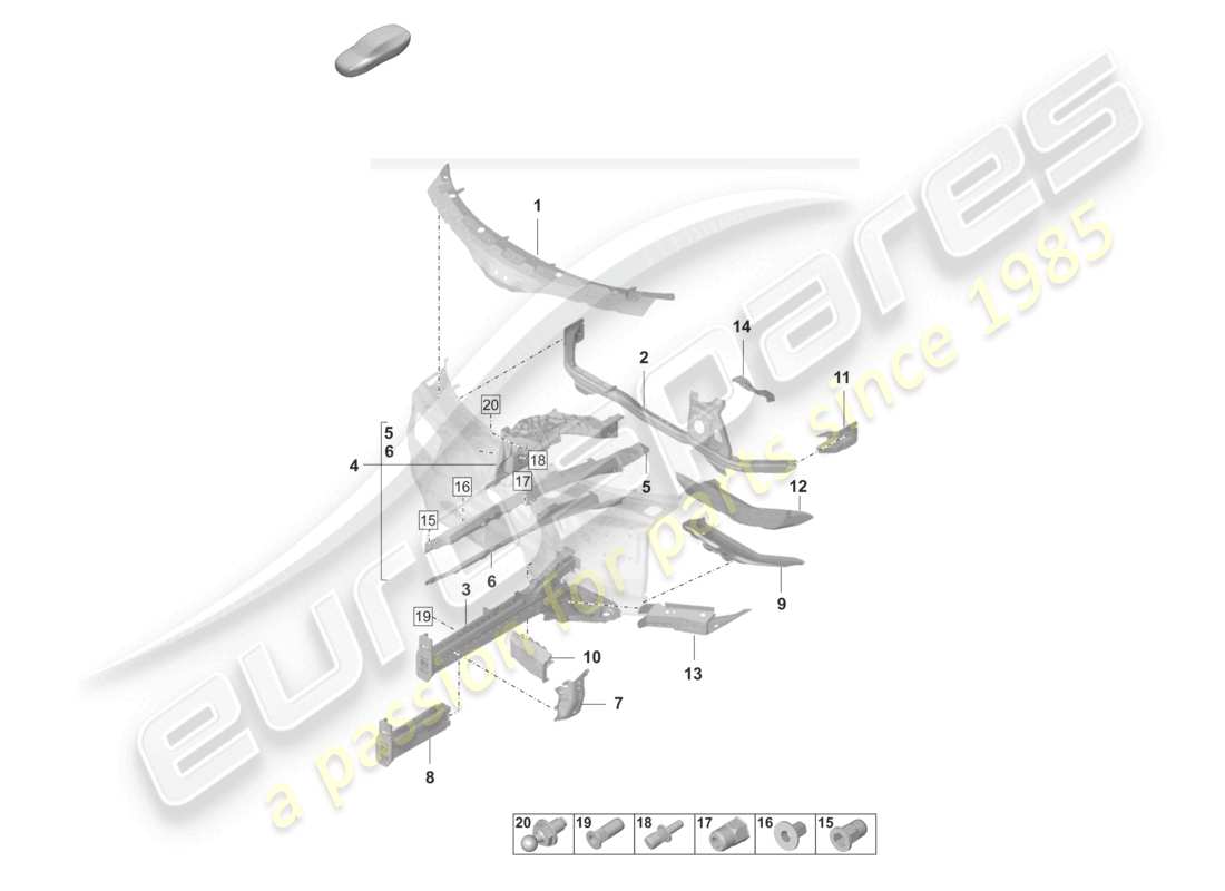 porsche 2023 (taycan 9j1-1) front end side member suspension strut mounting parts diagram