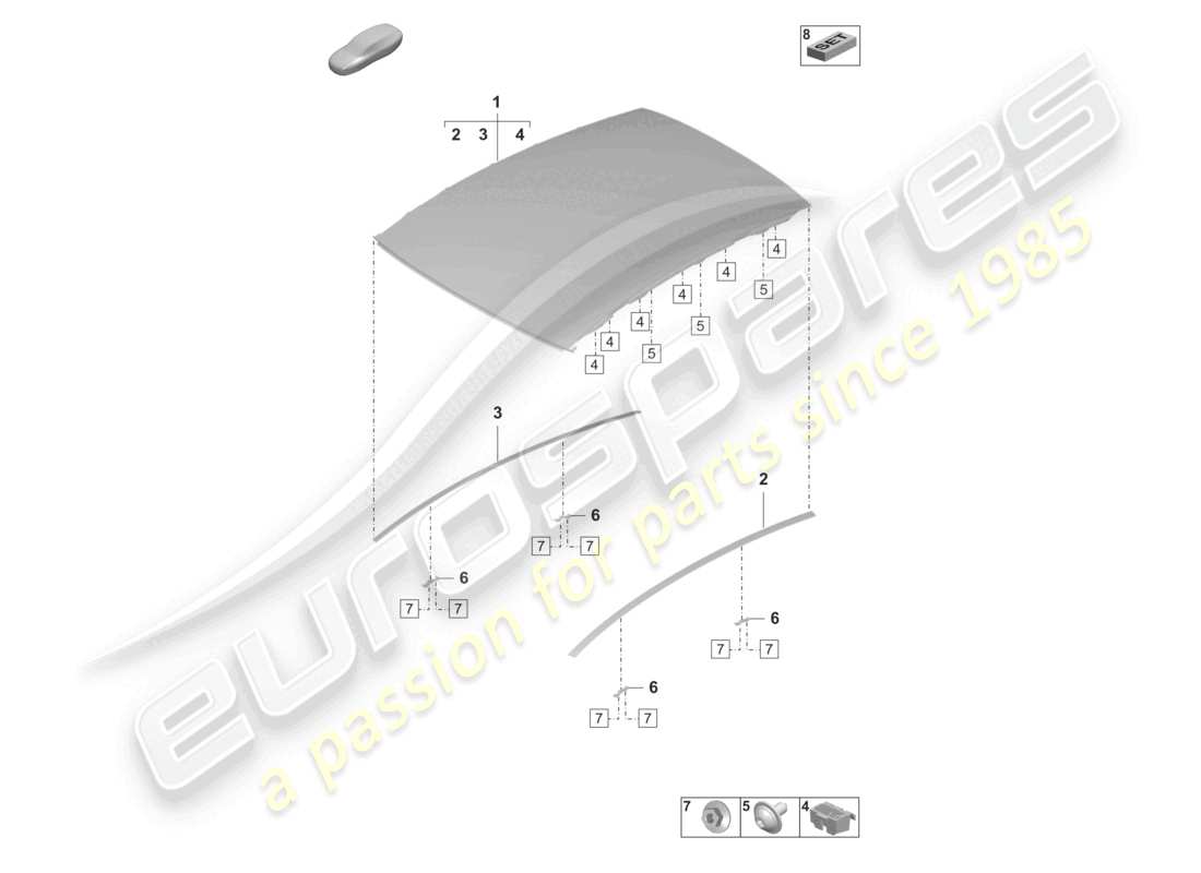 porsche 2023 (taycan 9j1-1) glass roof parts diagram
