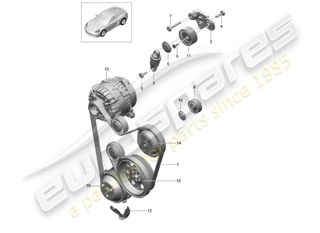 porsche 2022 (718 cayman) belt tensioner damper v-belt part diagram