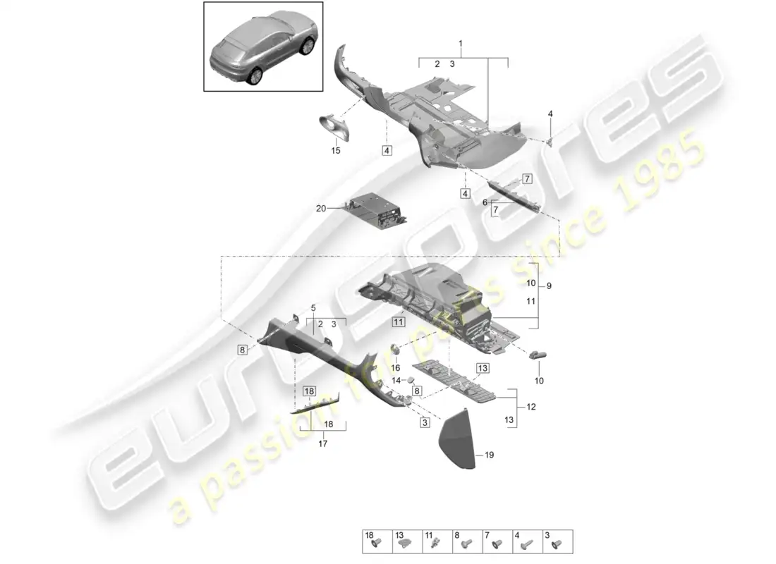 porsche 2020 (macan) glove box and trim (drivers side) parts diagram