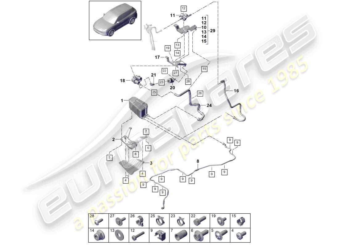 porsche 2022 (cayenne e3 9ya/9yb) activated charcoal container part diagram
