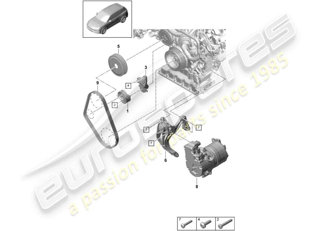 porsche 2023 (cayenne e3 9ya/9yb) poly-v-belt belt tensioner damper part diagram