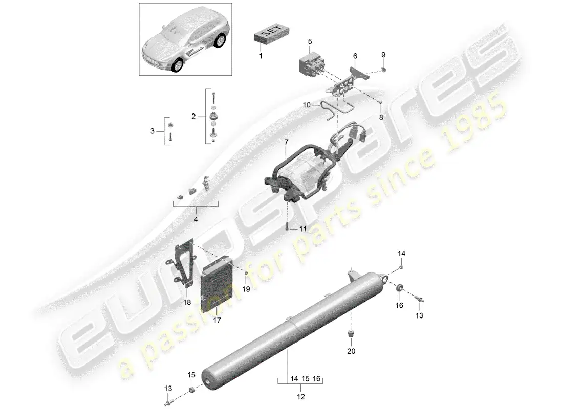 porsche 2014 (macan) adaptive suspension compressor pressure accumulator control unit parts diagram