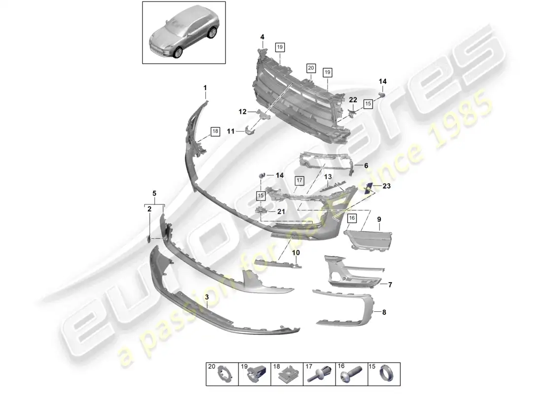 porsche 2020 (macan) bumper front parts diagram