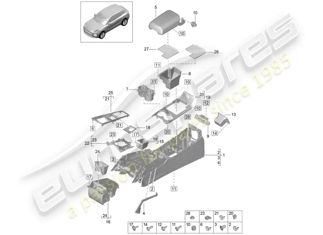 porsche 2020 (macan) centre console parts diagram
