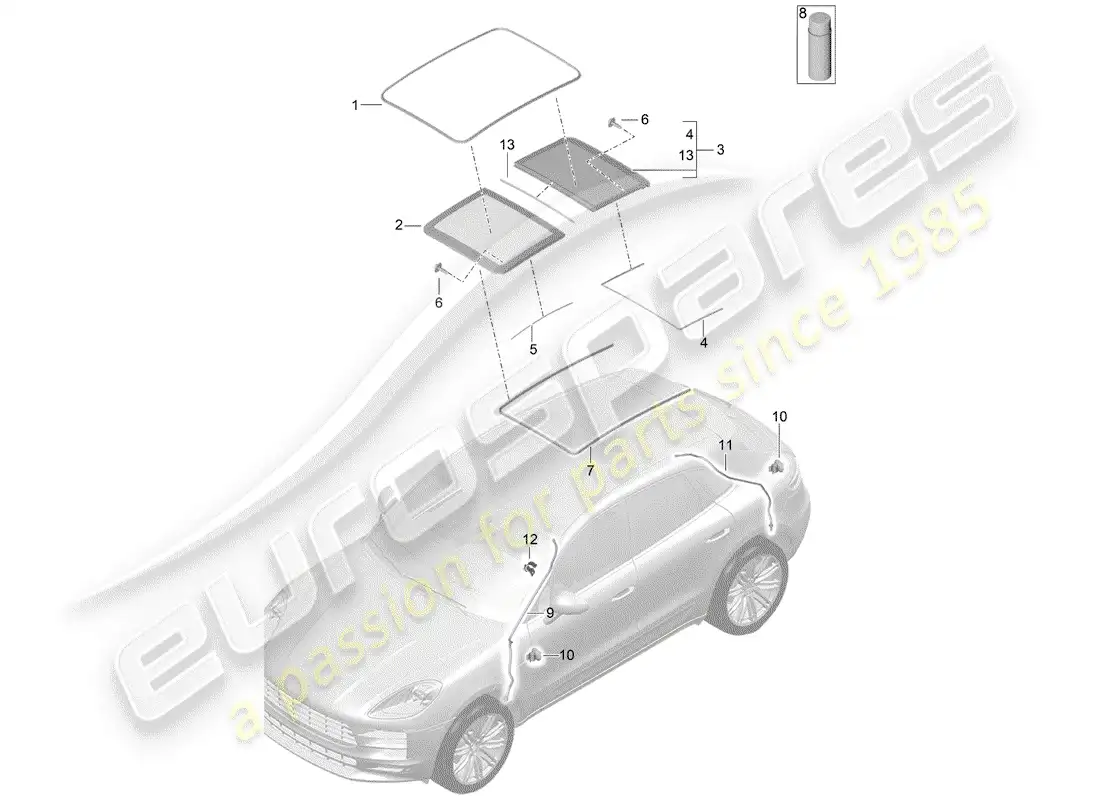 porsche 2020 (macan) glass roof accessories cover water drainage hose parts diagram