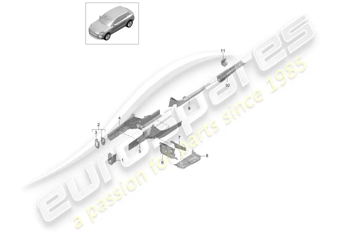 porsche 2020 (macan) front end front side member parts diagram