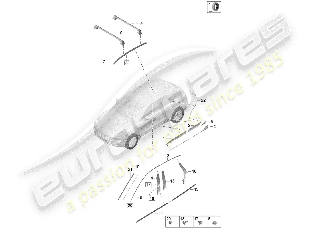 porsche 2020 (macan) trim outer moldings parts diagram